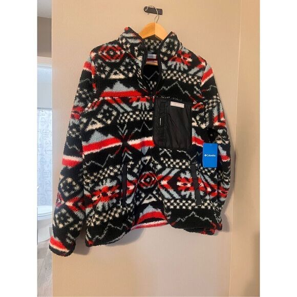 Columbia Women's L West Bend 1/4 Zip Fuzzy Pullover Red Black Faire Isle Ski New - Picture 13 of 16